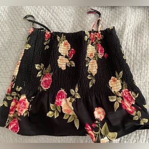 EM black smocked floral top size large